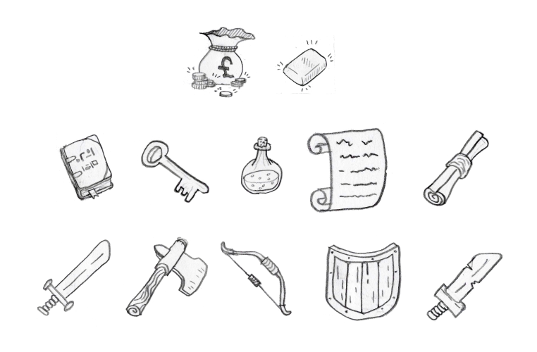 Doodle Rogue item sketches